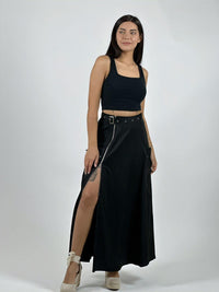 Falda Larga Con Cinturón y Cierre Abertura