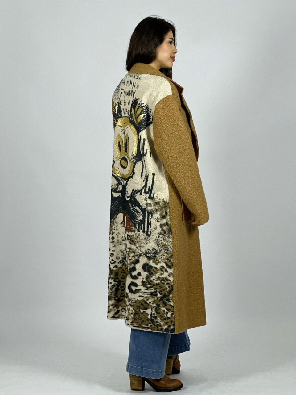Abrigo Lana Italiano Largo Dorso Mickey Print
