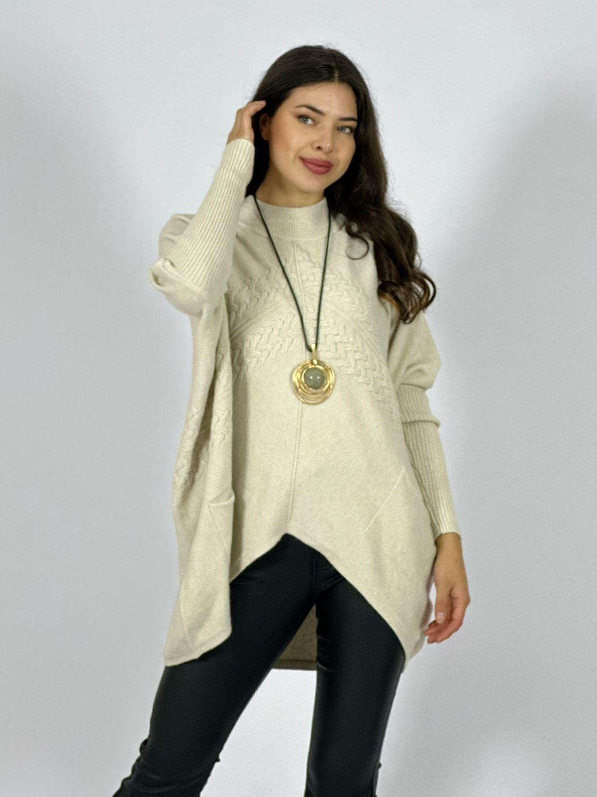 Sweater Spandex Diseño Trenzado con Bolsillos