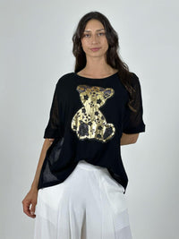 Polera Algodón Osito Dorado Mangas Tejidas