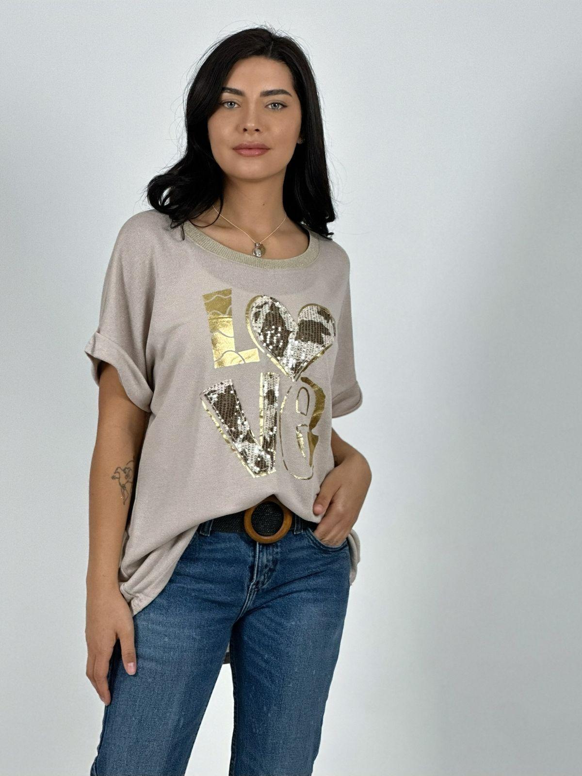 Polera Love Brillo y Lentejuelas