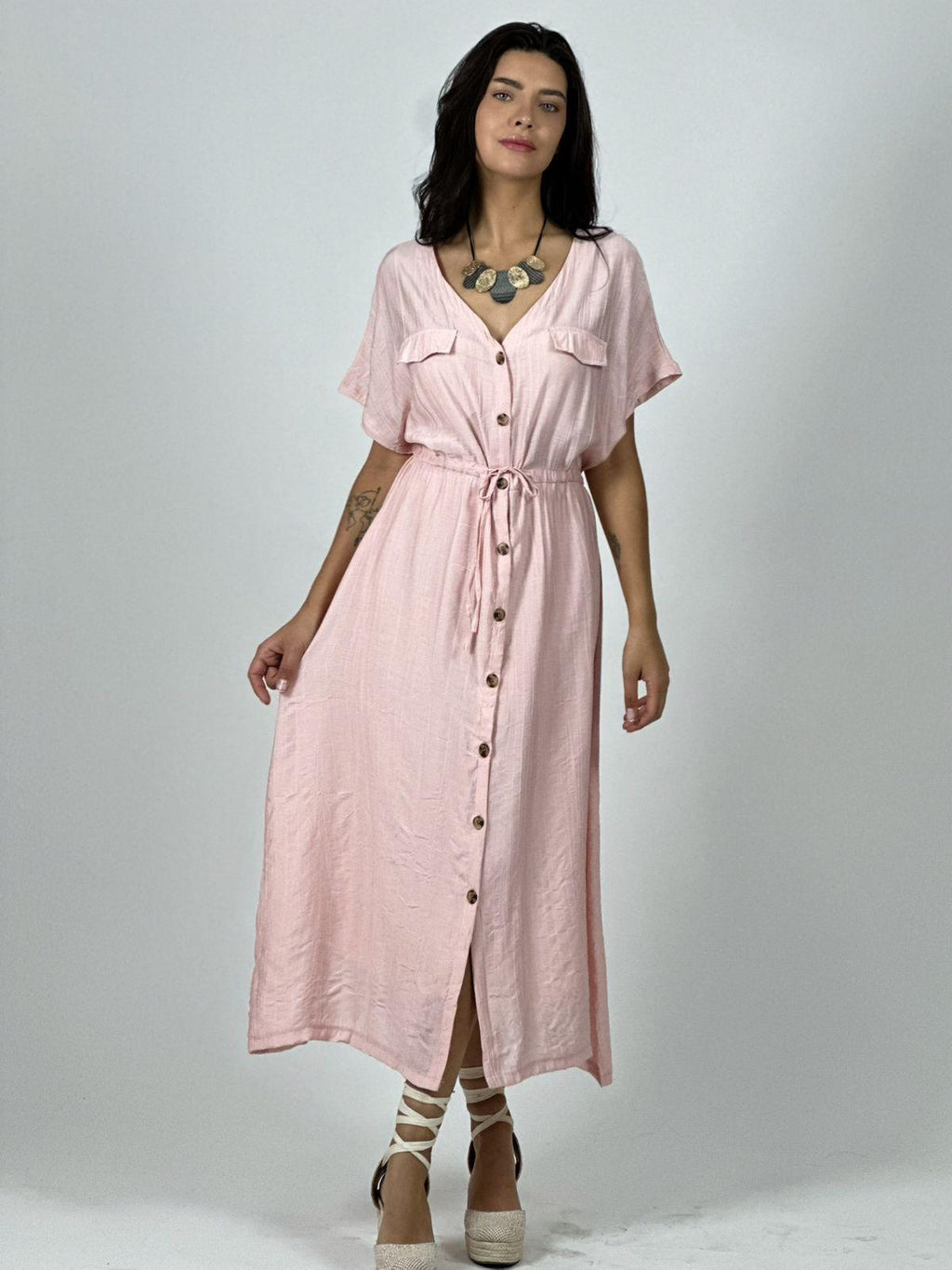 Vestido Abotonado Ajustado en la Cintura