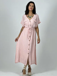 Vestido Abotonado Ajustado en la Cintura