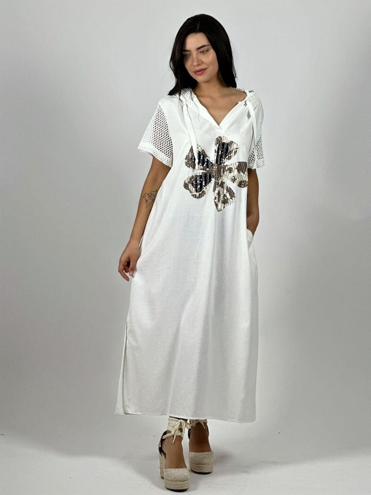 Vestido Largo Crepé Flor Brillos