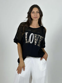 Polera Lino Hombros Tejidos LOVE Print