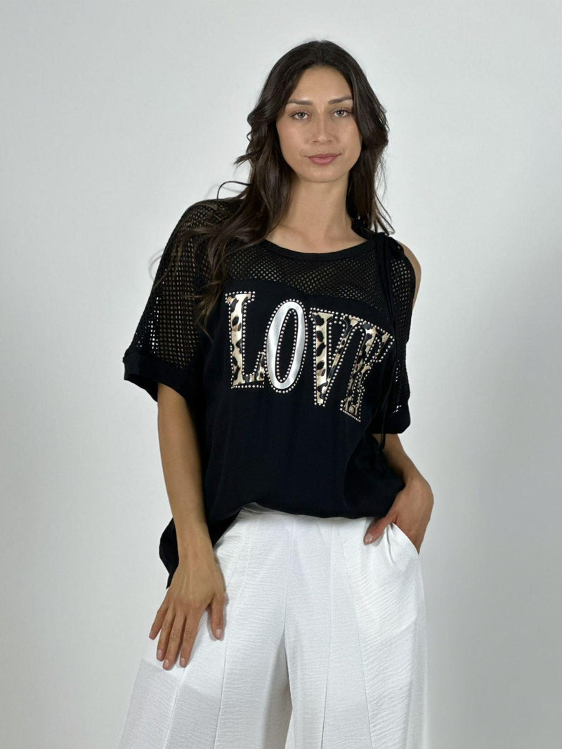 Polera Lino Hombros Tejidos LOVE Print