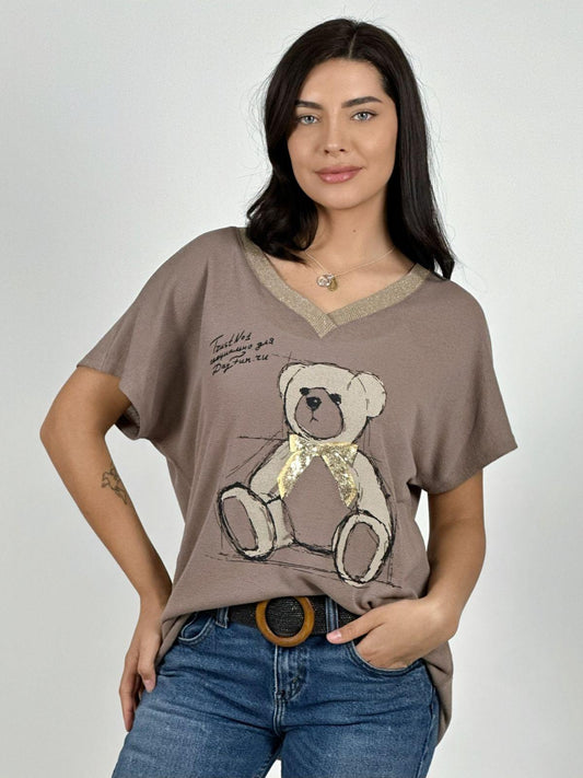 Polera Estampado Osito con Brillo