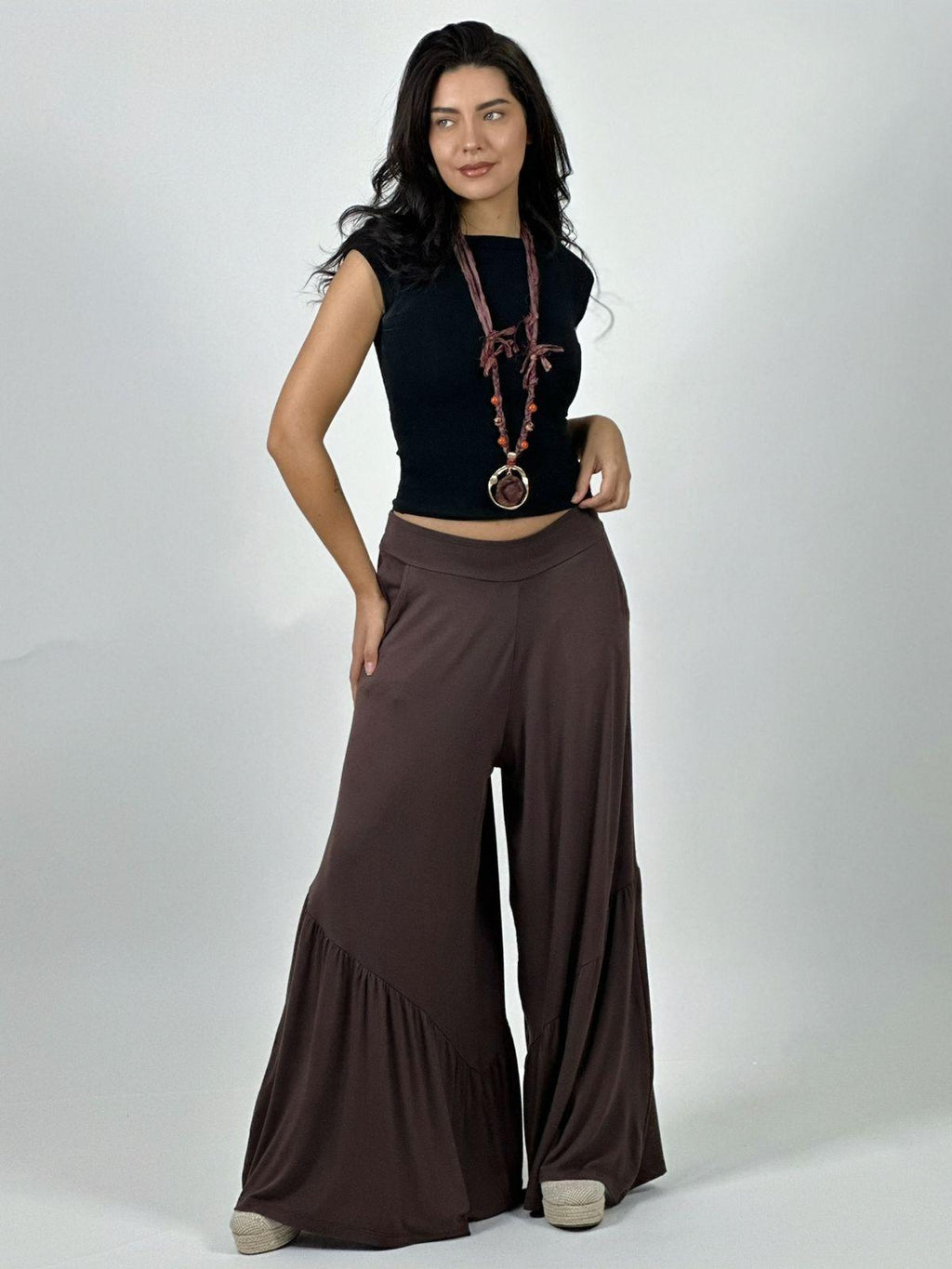 Palazzo Algodón Casual con Faroleos