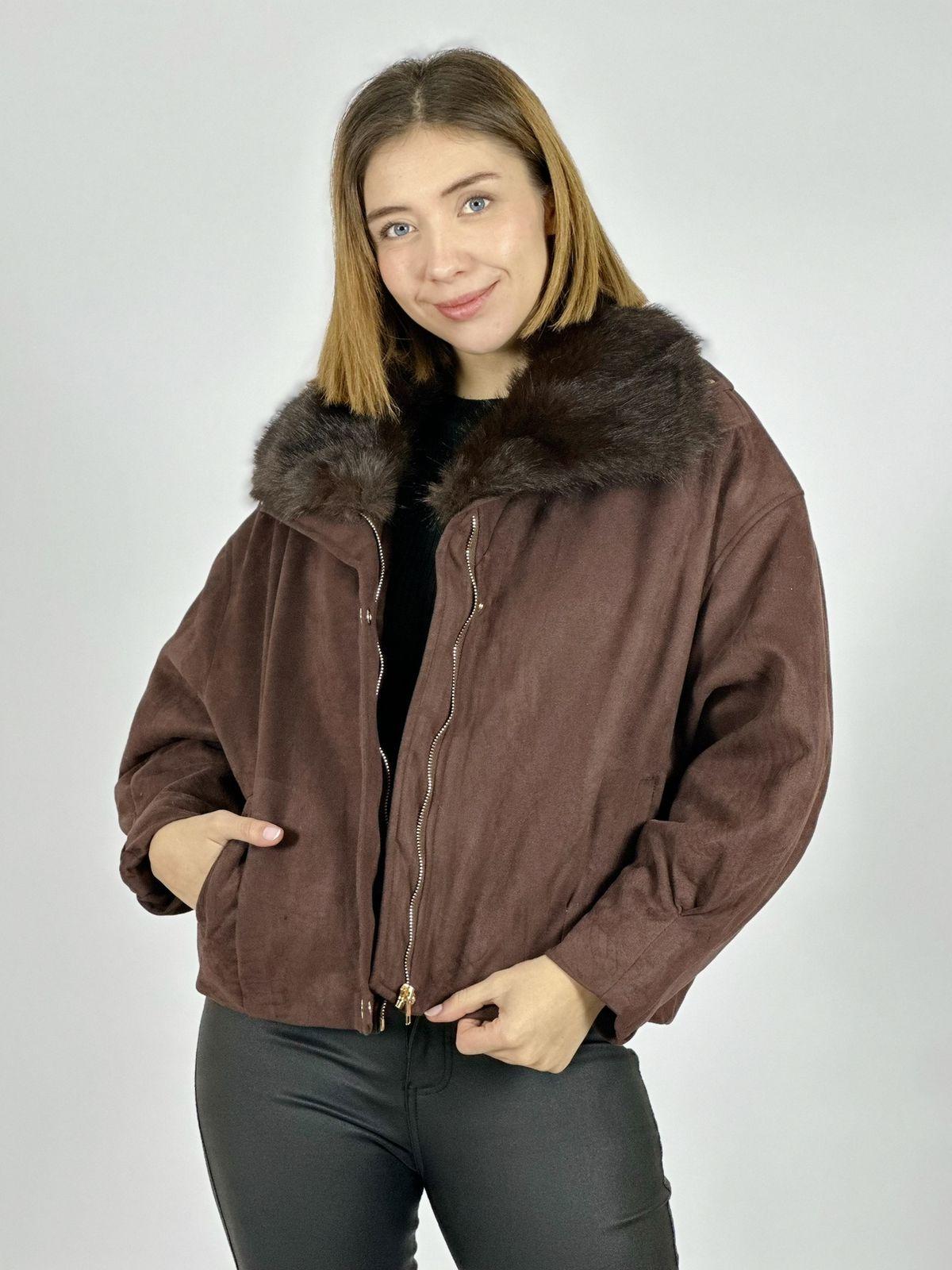 Chaqueta Gamuza Acolchada Cuello Peludo