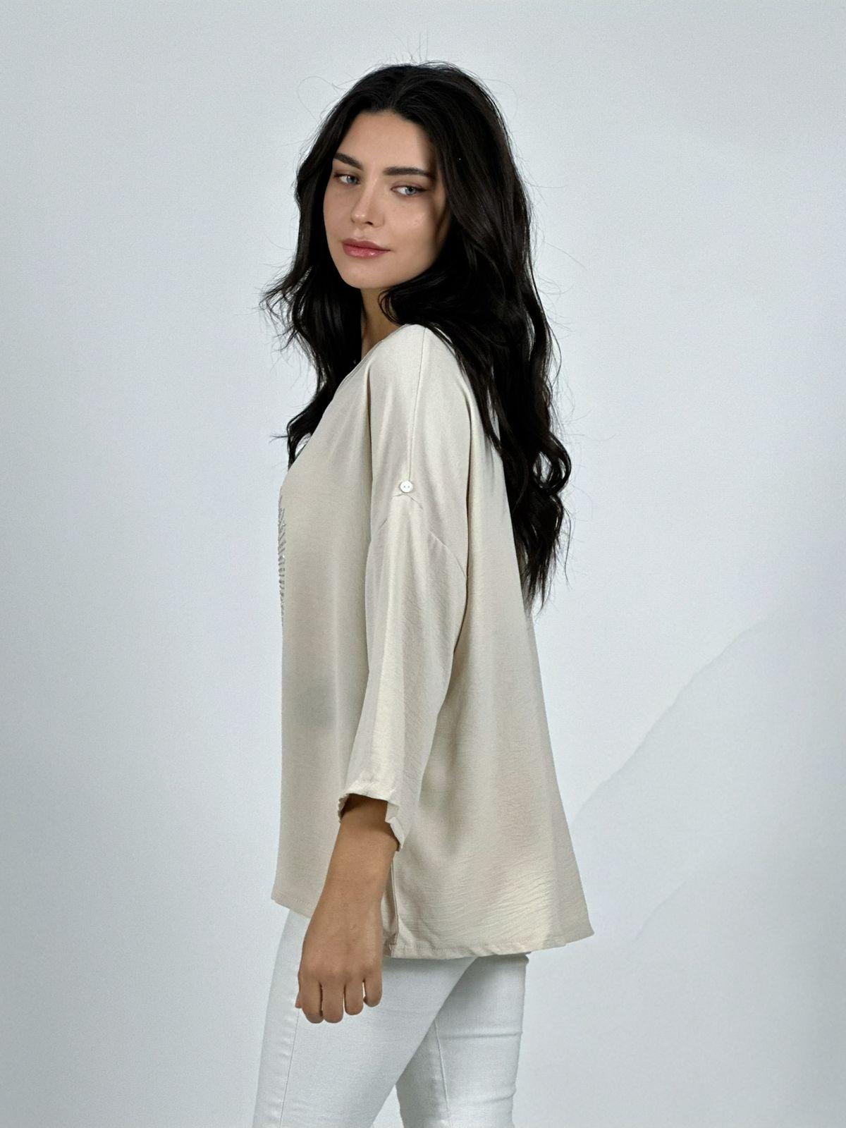 Polera Lino Corazon Print Con Brillos