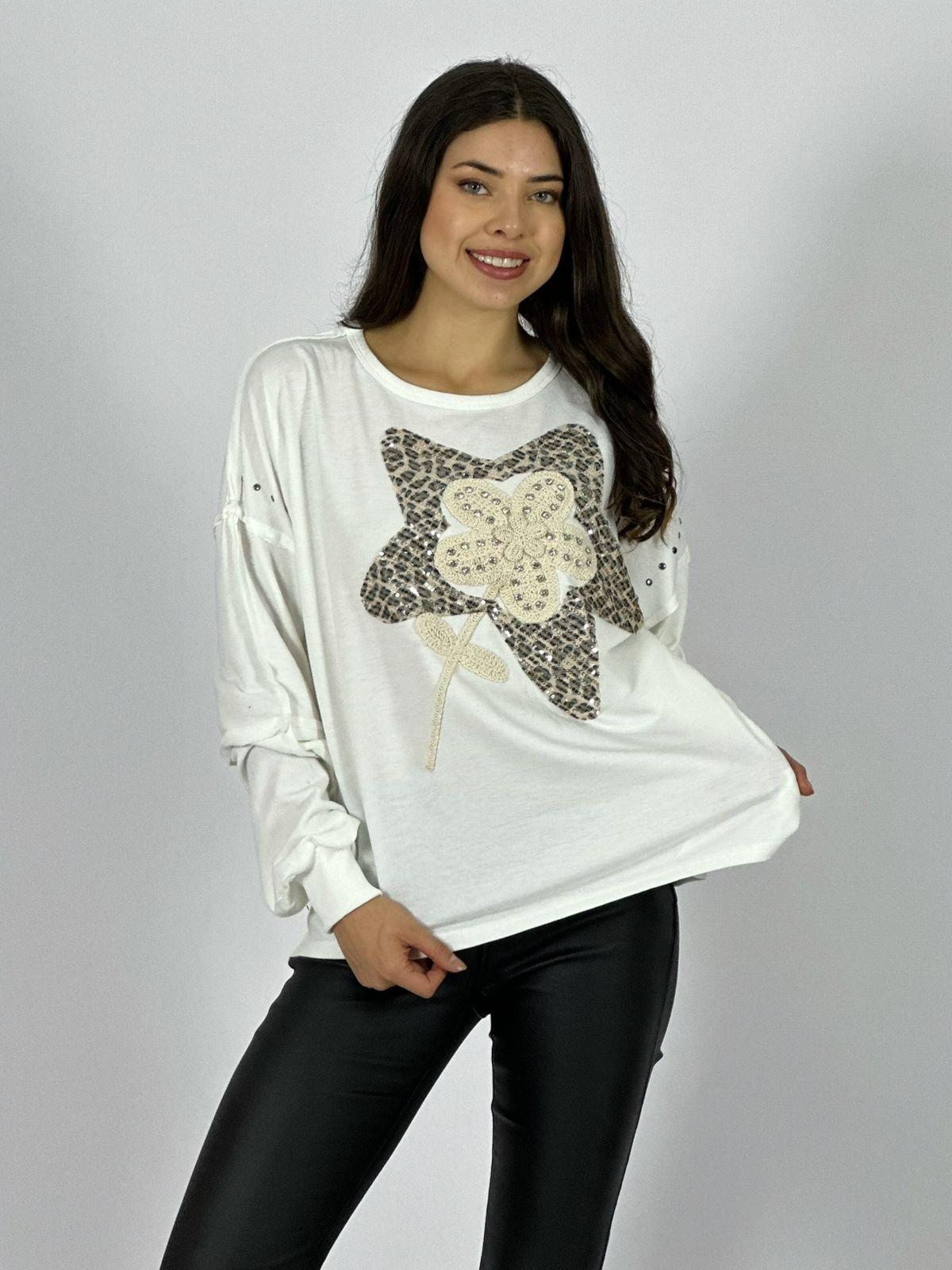 Polera Algodón Estrella Print Flor Tejida