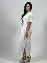 Vestido Largo Crepé Flor Brillos