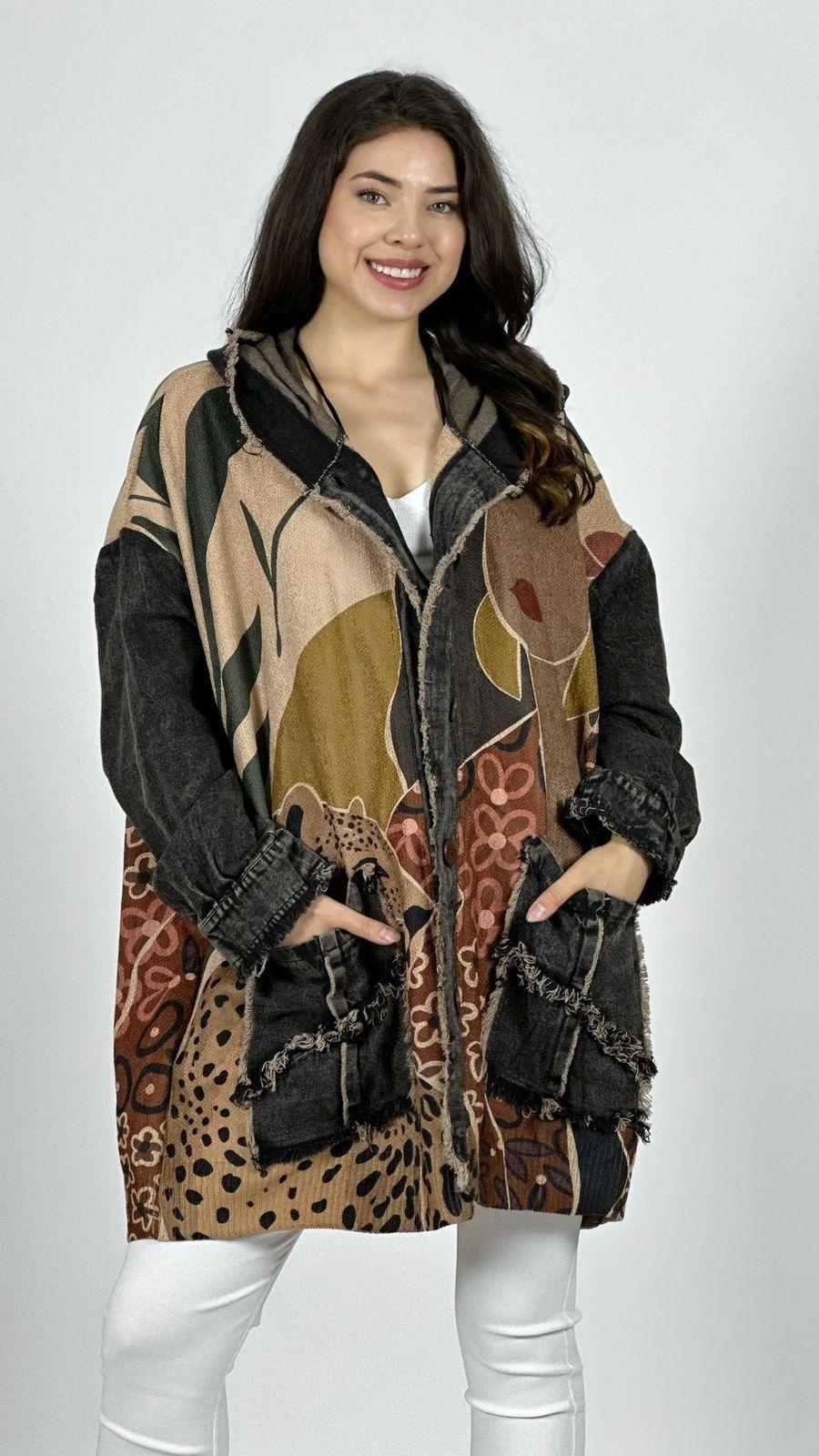 Abrigo Italiano Lana/Mezclilla Mujer y Leopardo