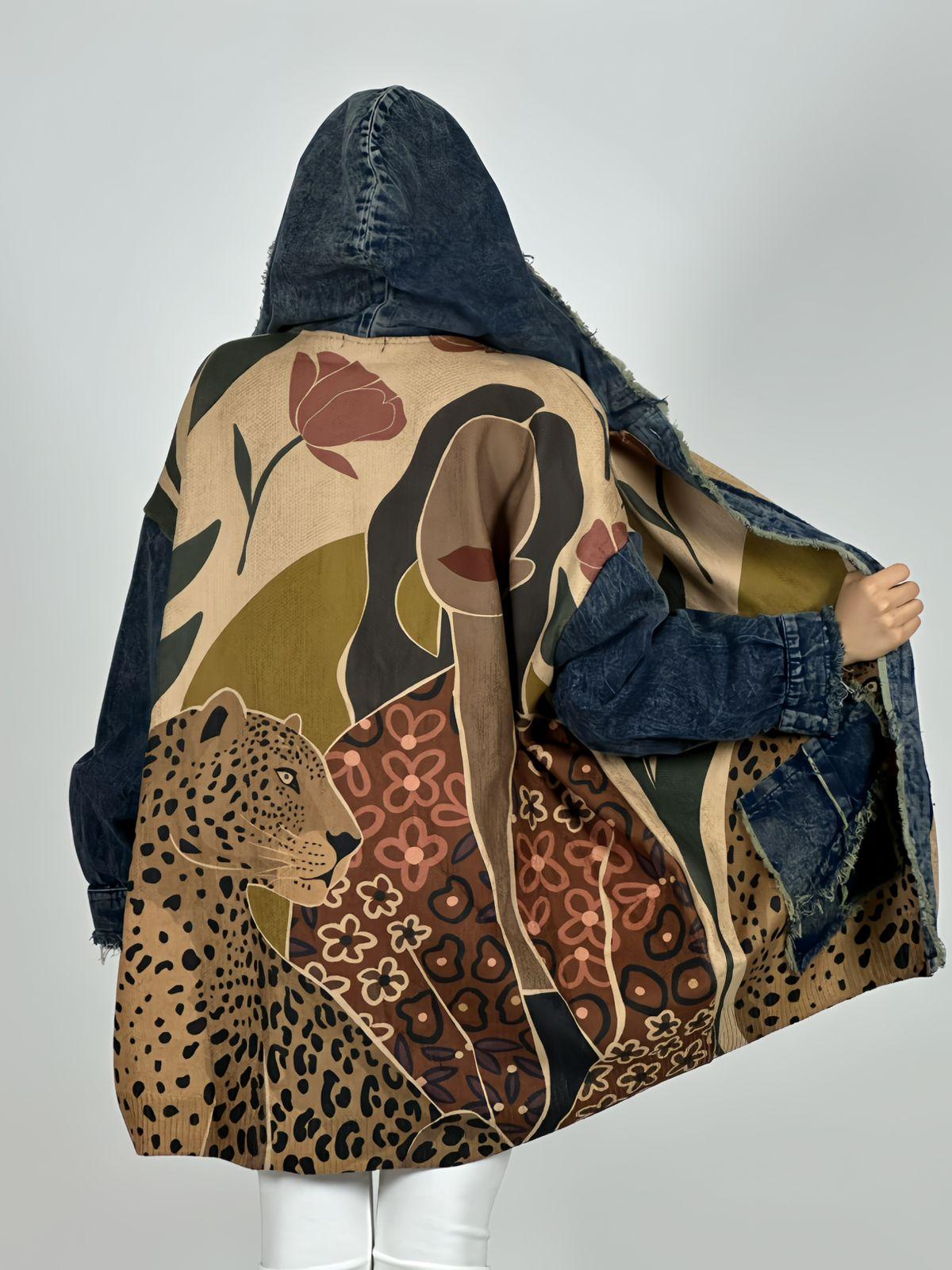 Abrigo Italiano Lana/Mezclilla Mujer y Leopardo