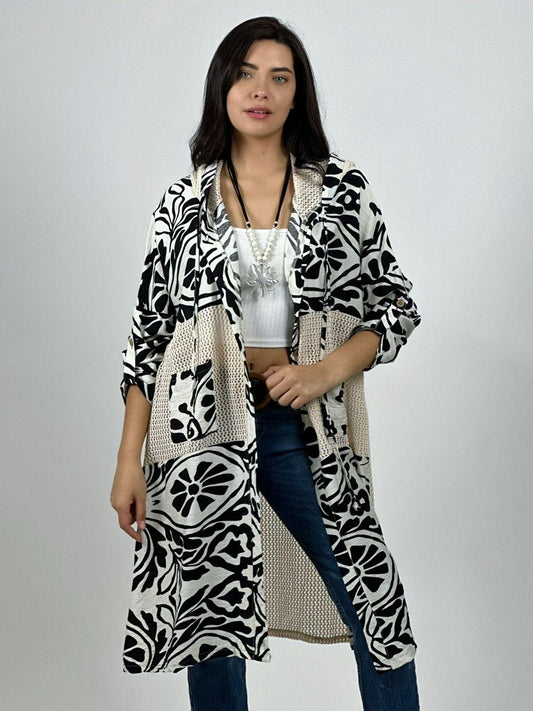 Tapado Lino Tejido con Estampado Hojas