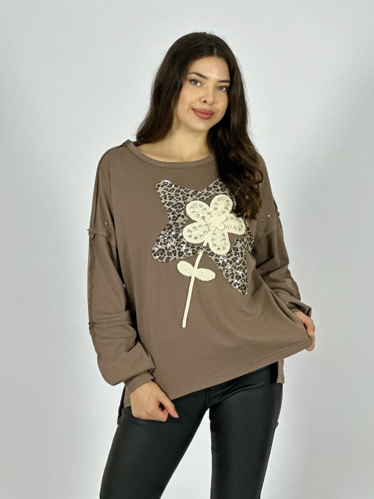 Polera Algodón Estrella Print Flor Tejida