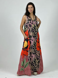 Vestido Crepé Animal Print con Flor