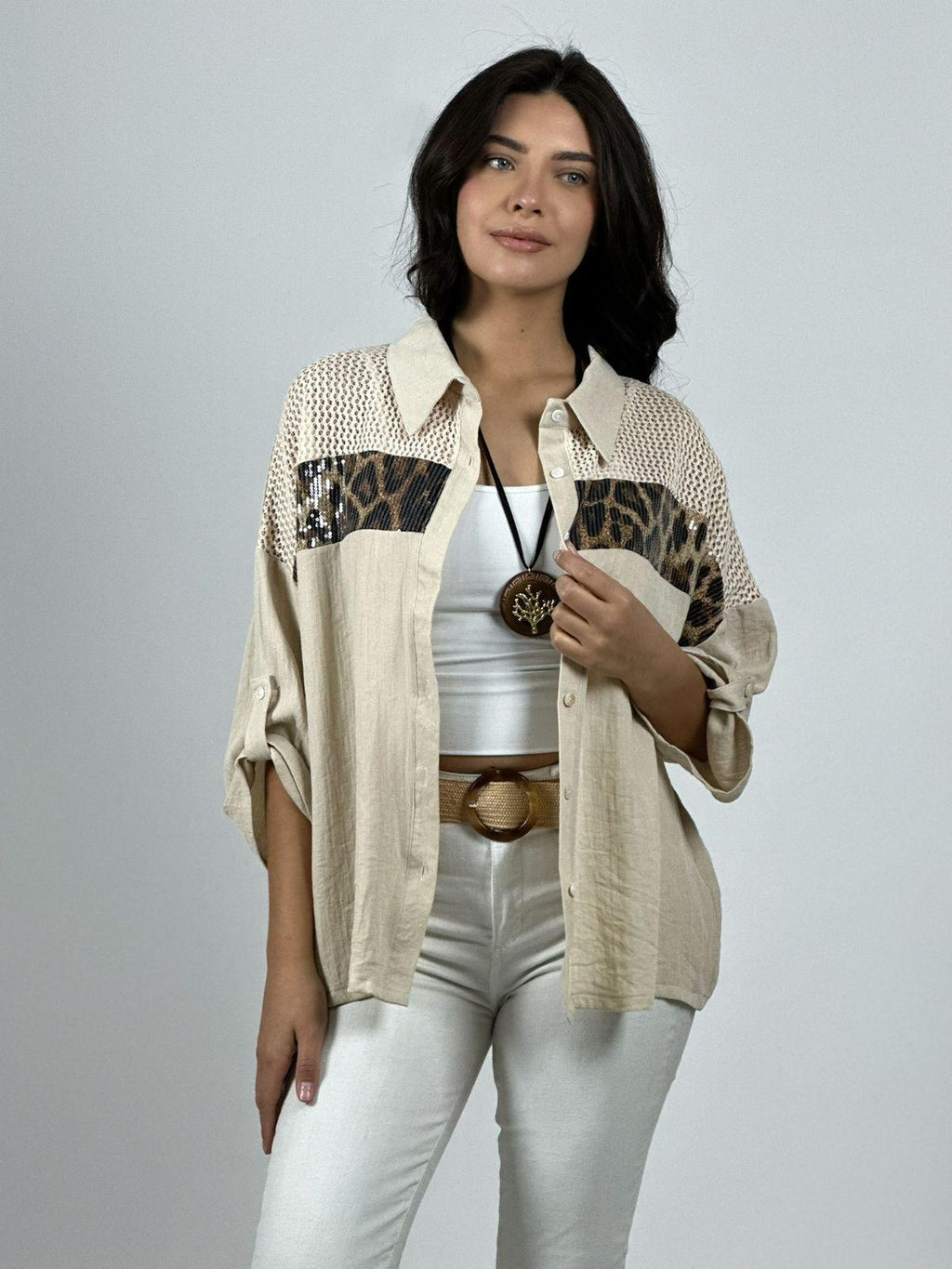 Blusa Lino Franja Print