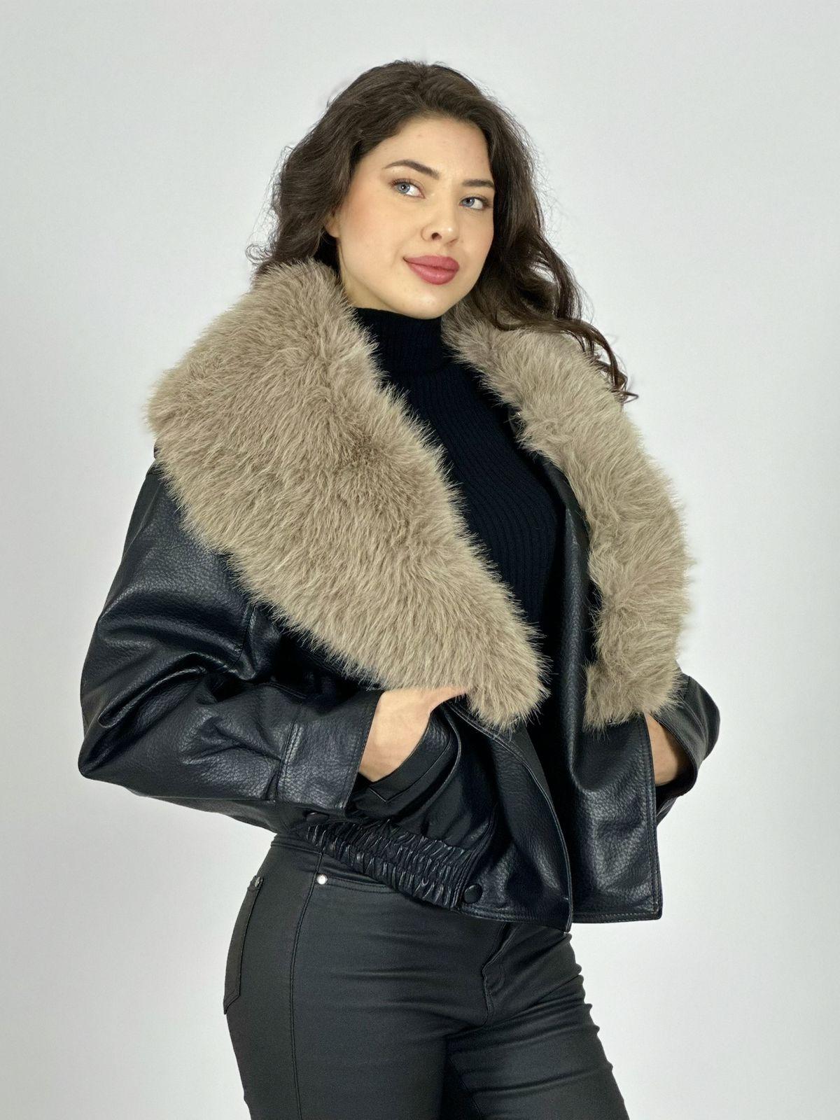 Chaqueta Bomber Ecocuero Con Cuello Desmontable