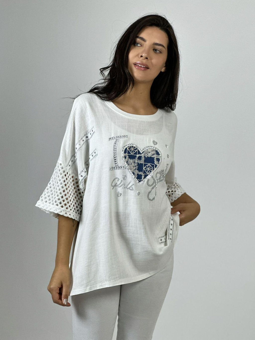 Polera Lino Mangas Tejidas Corazón