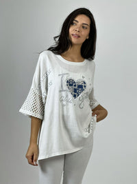 Polera Lino Mangas Tejidas Corazón