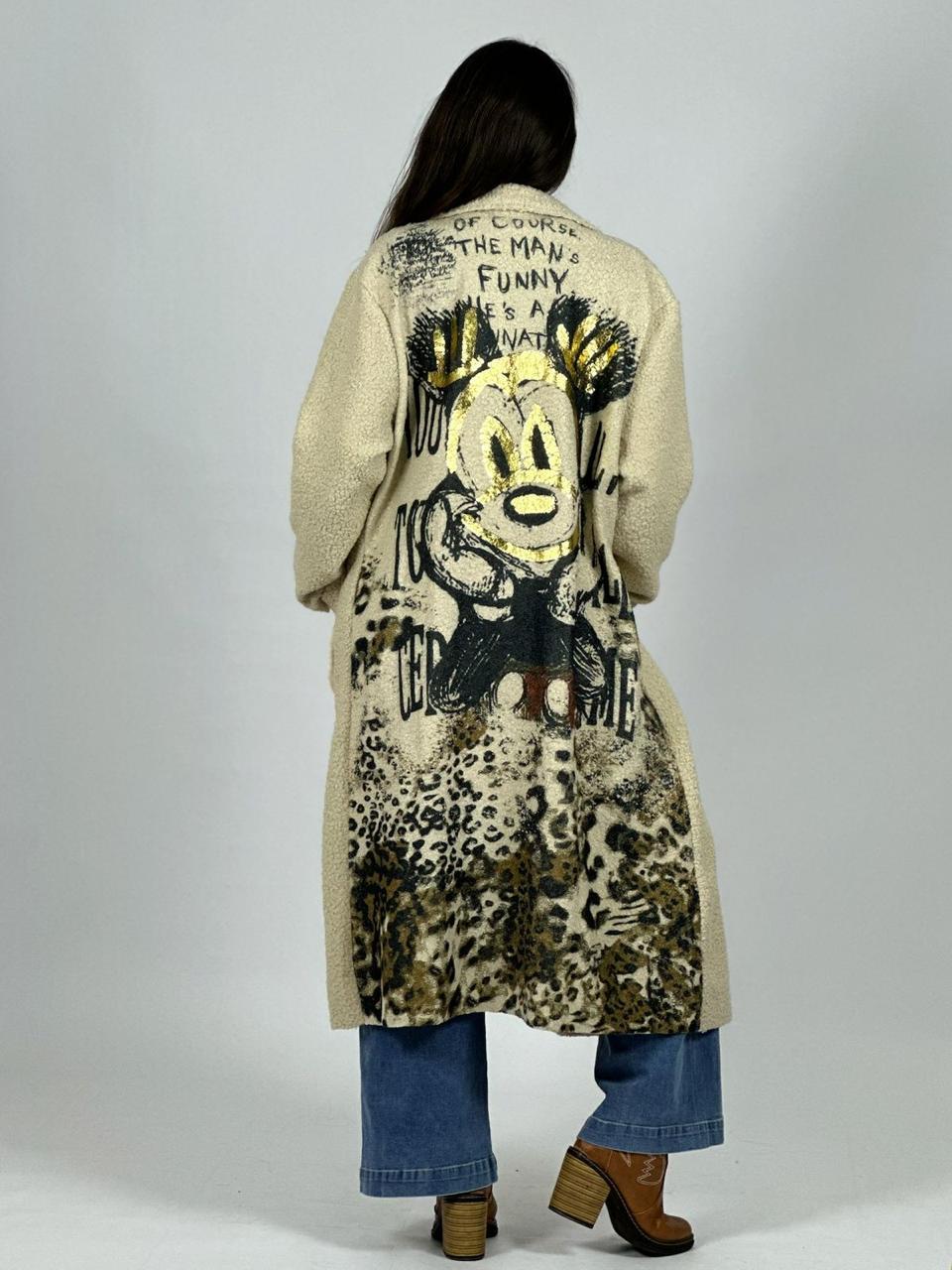 Abrigo Lana Italiano Largo Dorso Mickey Print