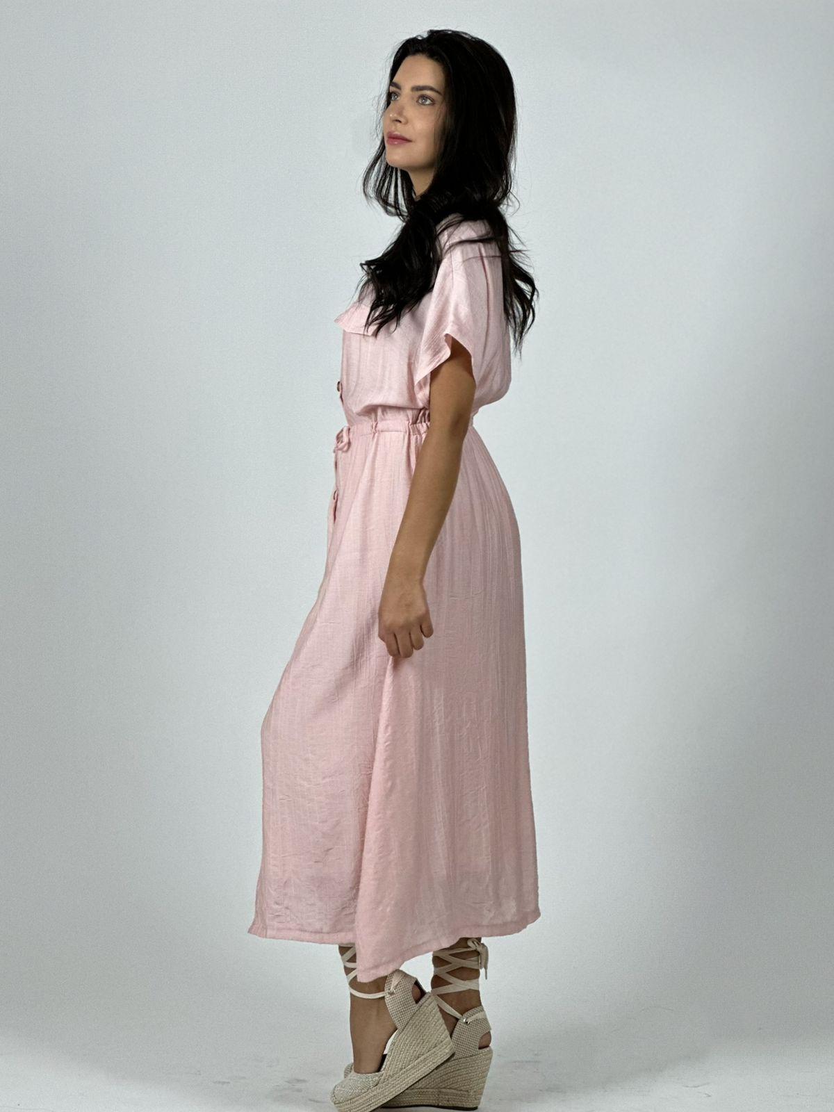 Vestido Abotonado Ajustado en la Cintura