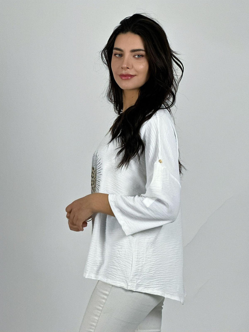 Polera Lino Corazon Print Con Brillos