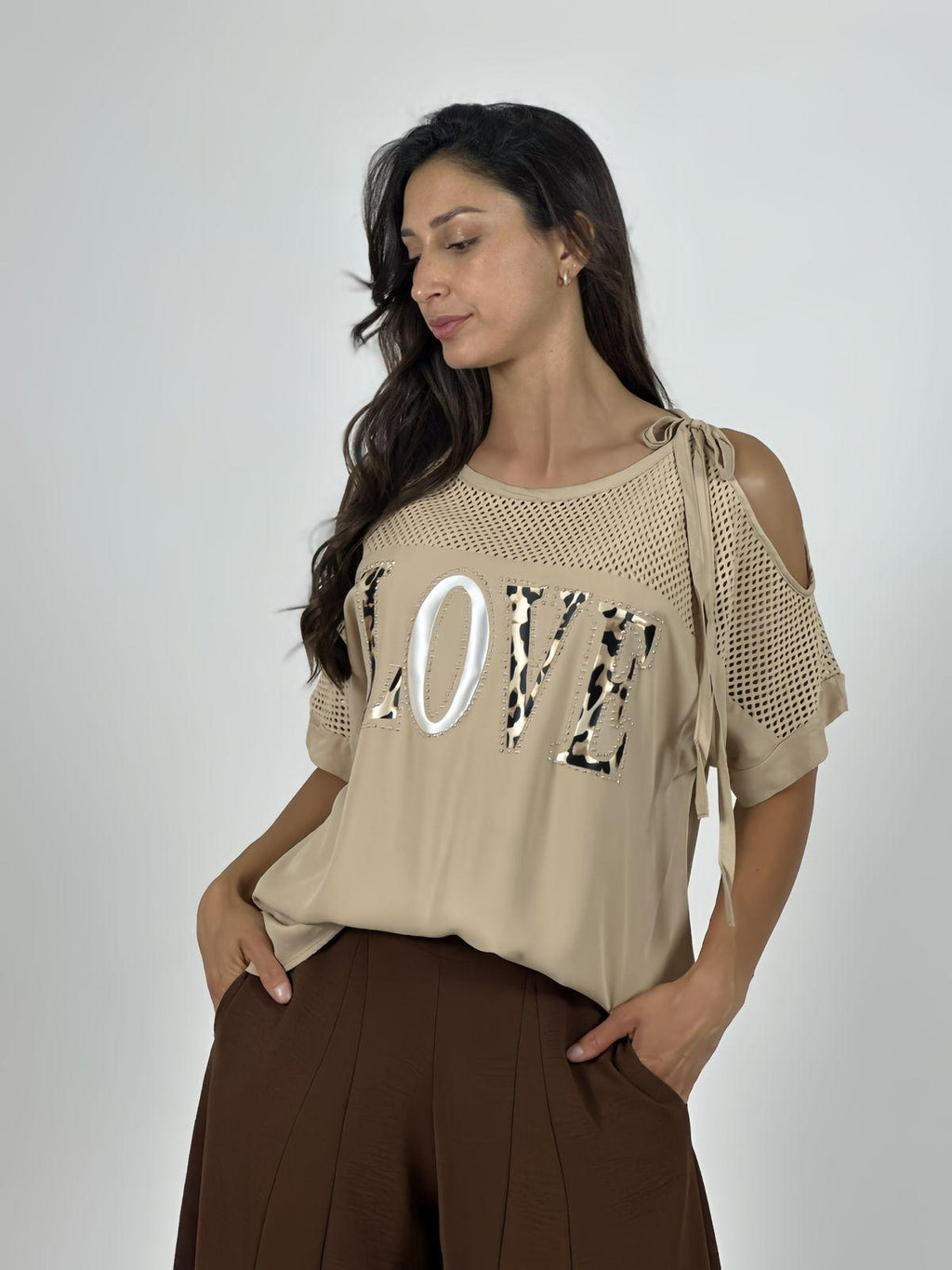 Polera Lino Hombros Tejidos LOVE Print