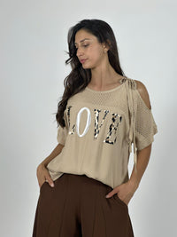 Polera Lino Hombros Tejidos LOVE Print