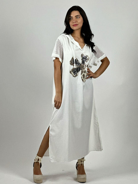 Vestido Largo Crepé Flor Brillos