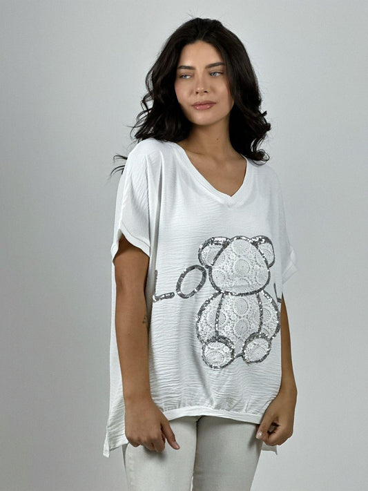 Polera Crepé Oso Brederi con Brillos