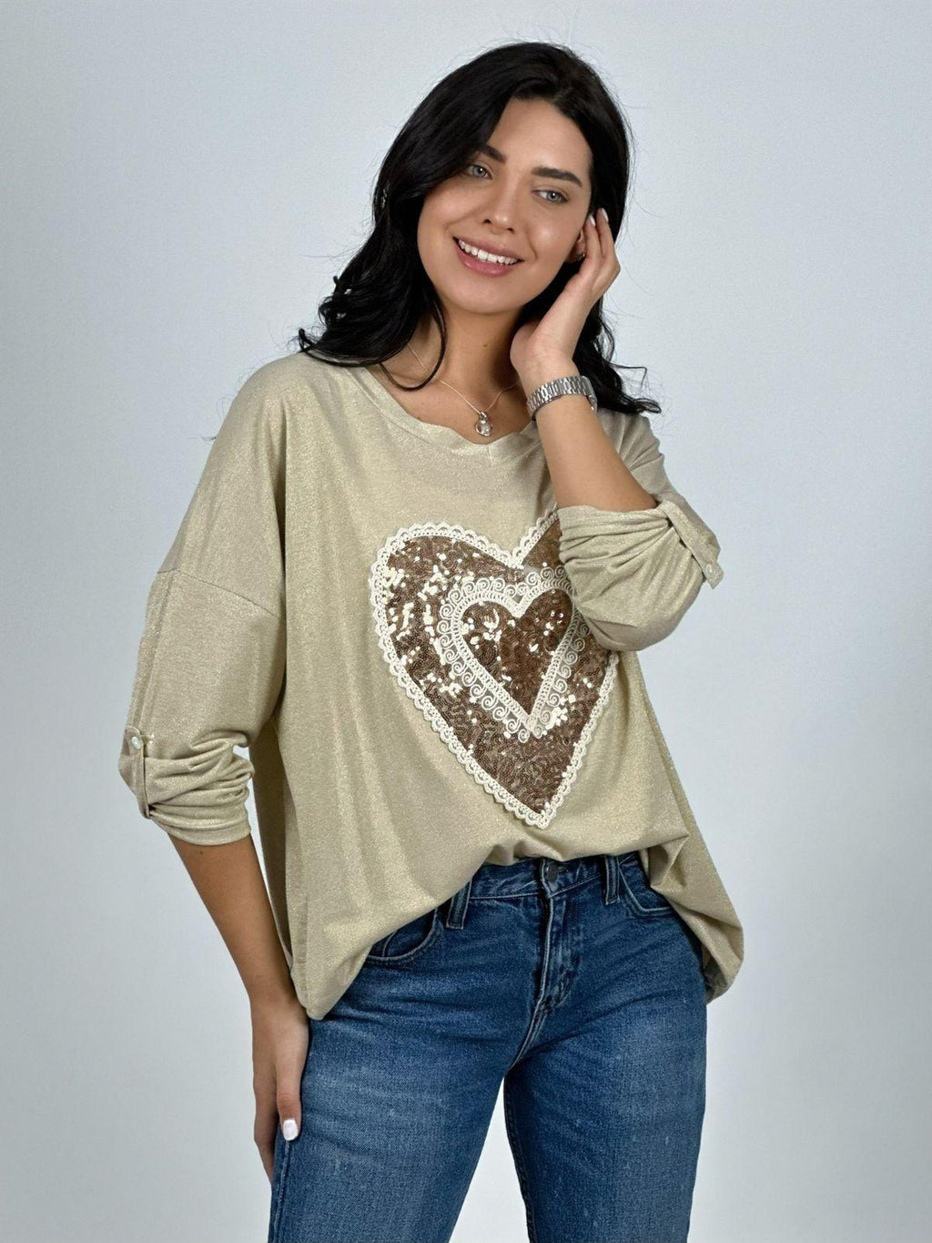 Polera Acetato Corazón Brillante