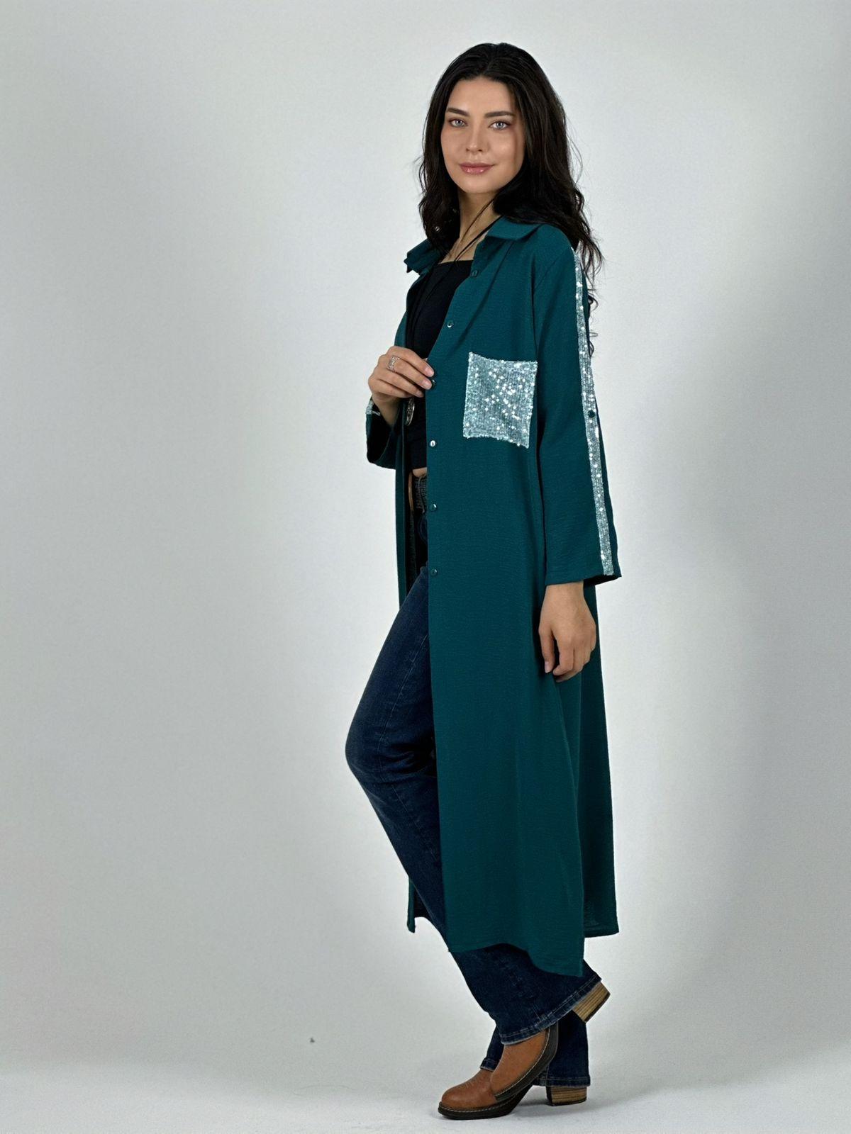 Blusón Camisero Tela Cey Con Detalles Brillantes