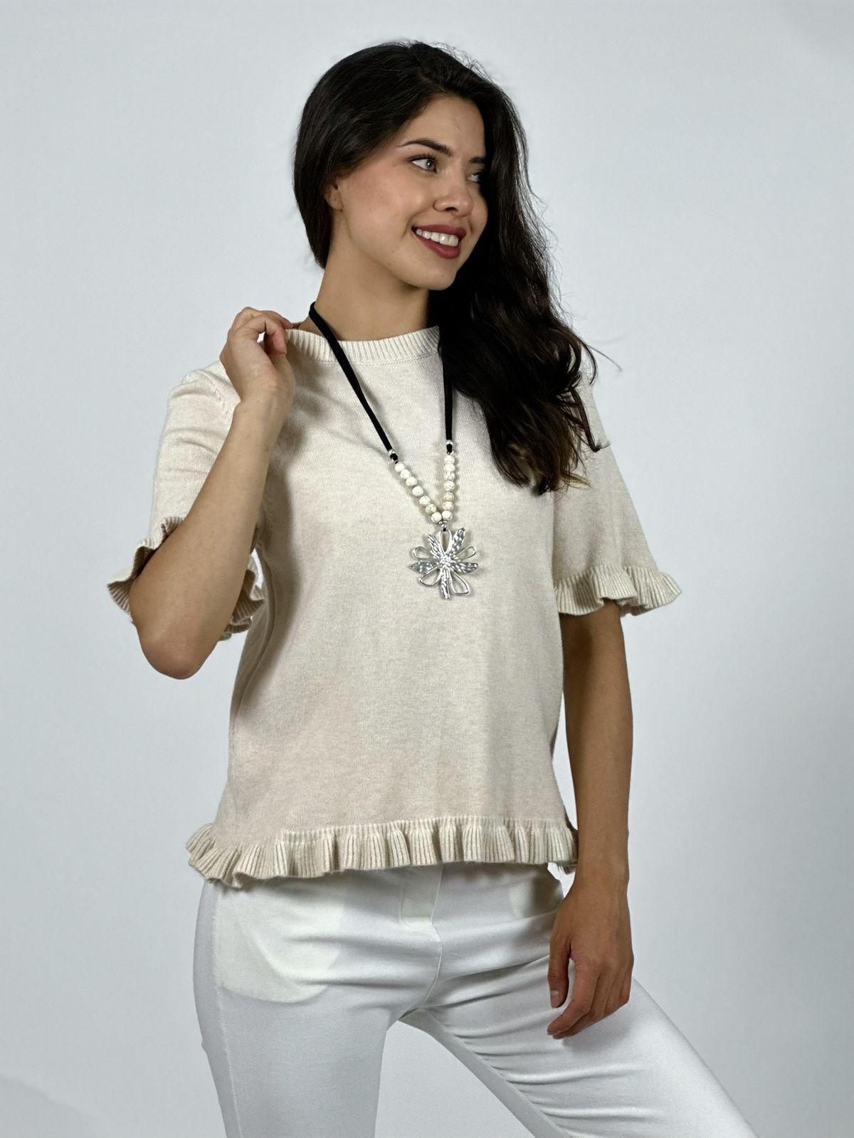 Sweater Spandex Manga Corta con Vuelos