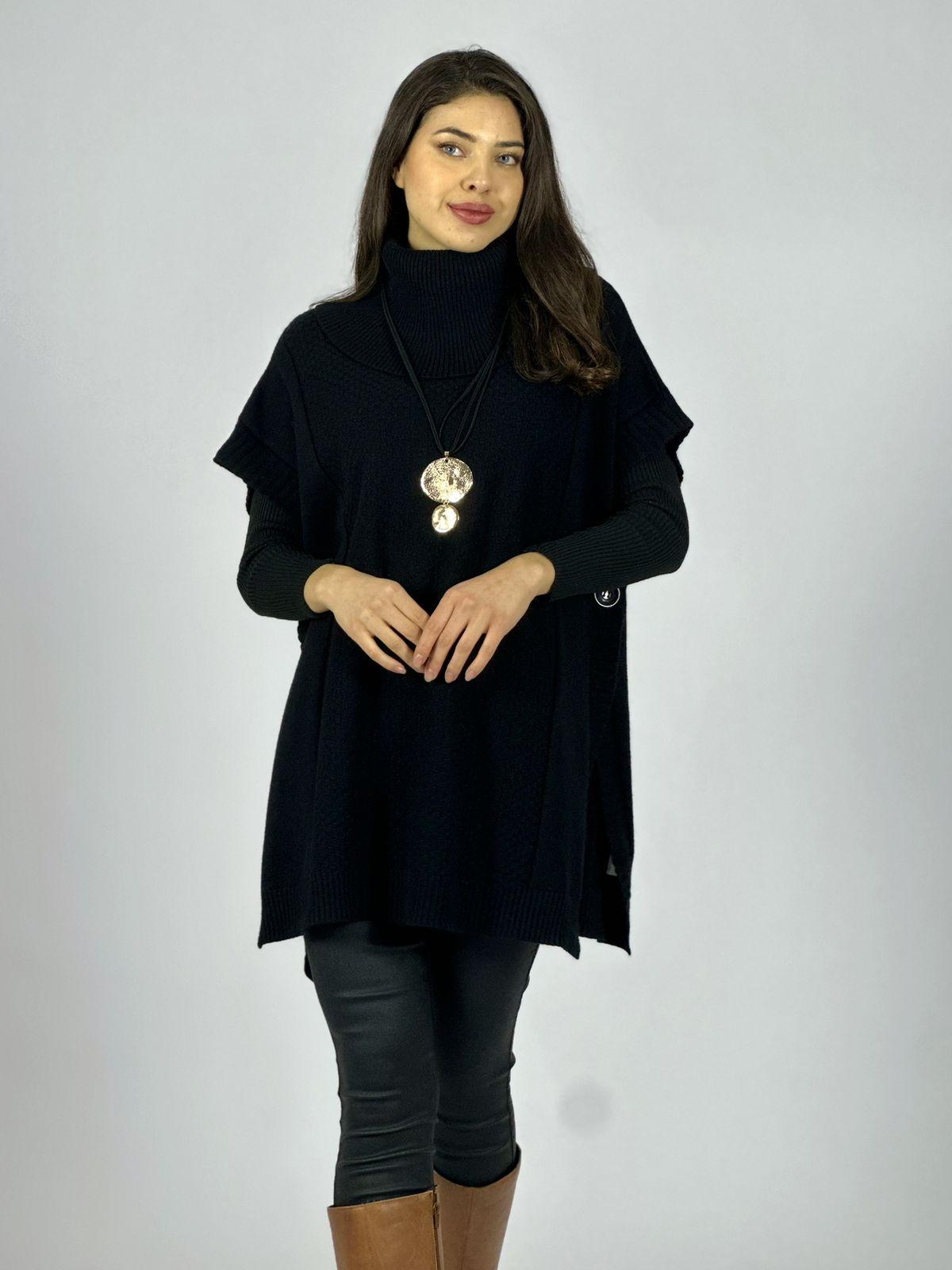 Sweater Tipo Poncho Lana Cuello Tortuga
