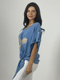 Polera Crepé Flor y Dorso Tejido