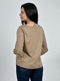Blusa Viscosa Mangas Farolaos con Collar