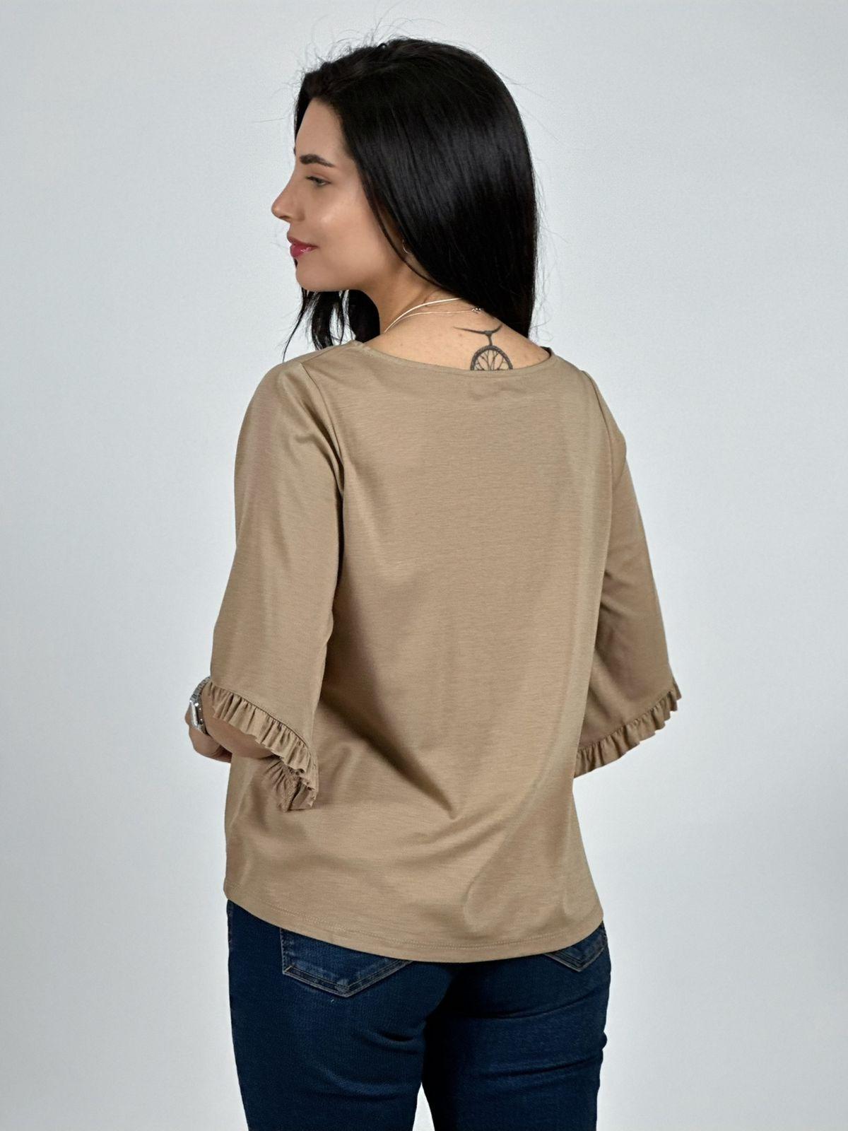 Blusa Viscosa Mangas Farolaos con Collar