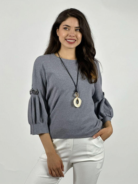 Sweater Spandex Mangas Recogidas Flor