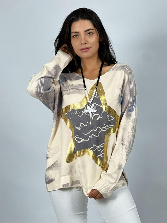 Sweater Spandex con Estrella Dorada y Diseños