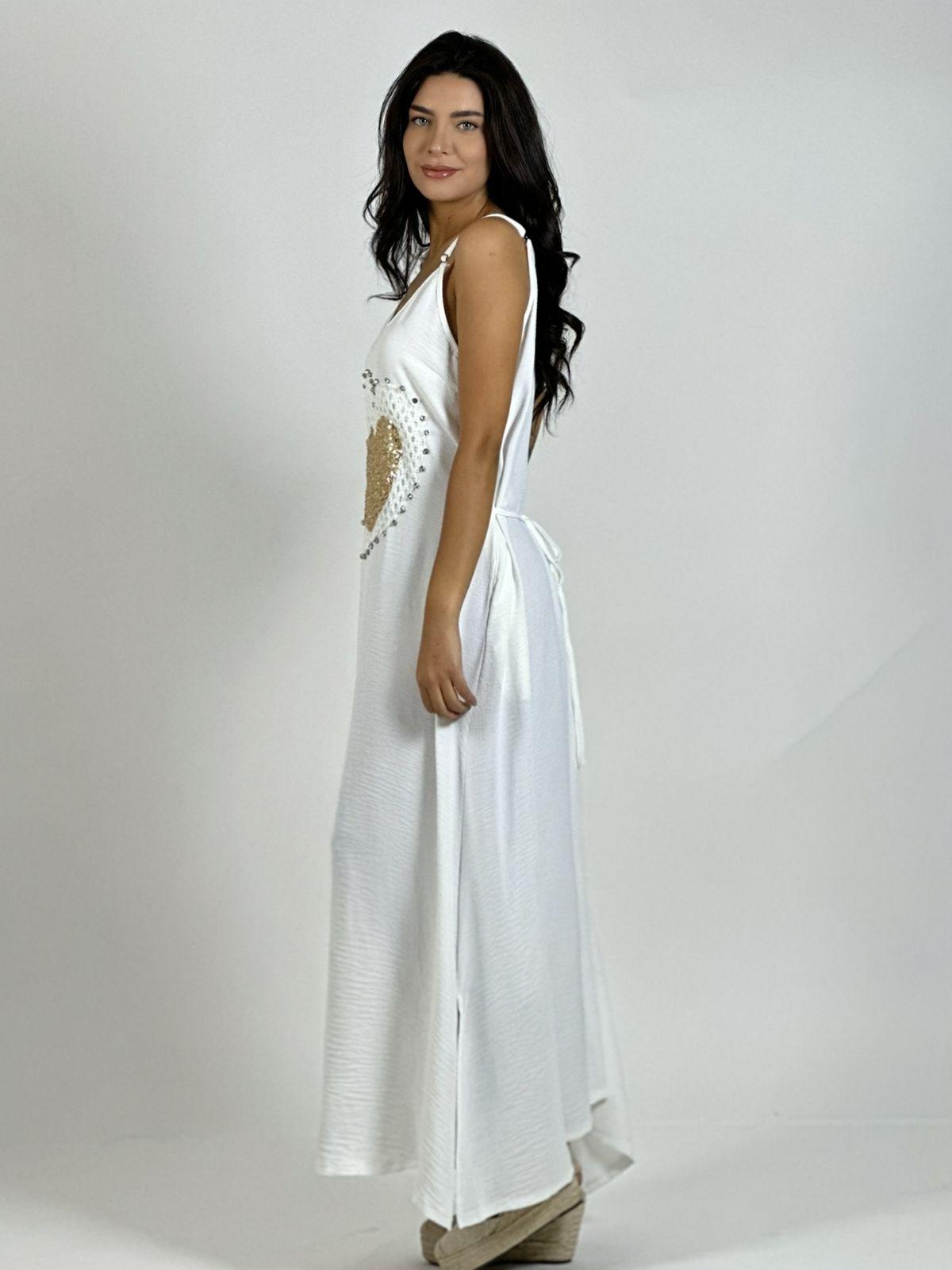 Vestido Lino Corazón Doble Tejido y Brillos