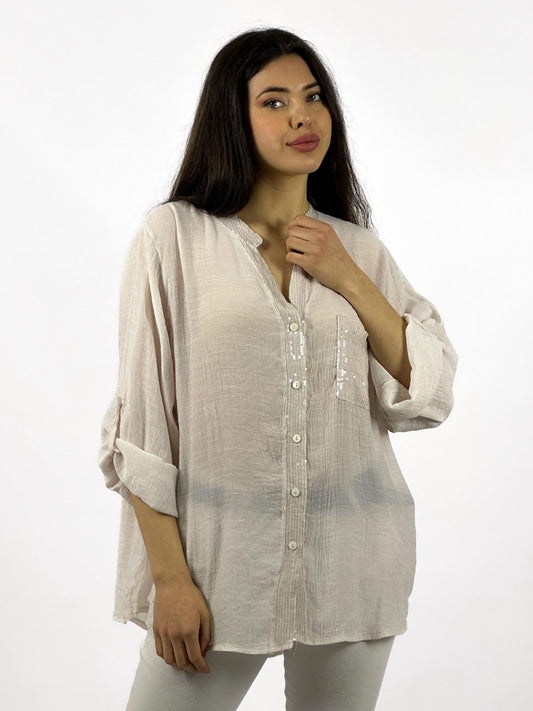 Blusa Casual con Brillos Dorso Tejido