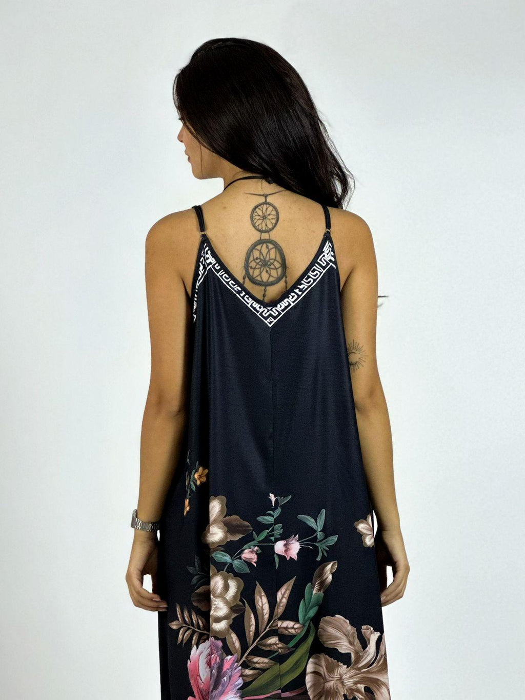 Vestido Satín Con Flores