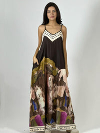 Vestido Flor Abstracta Bordes con Letras