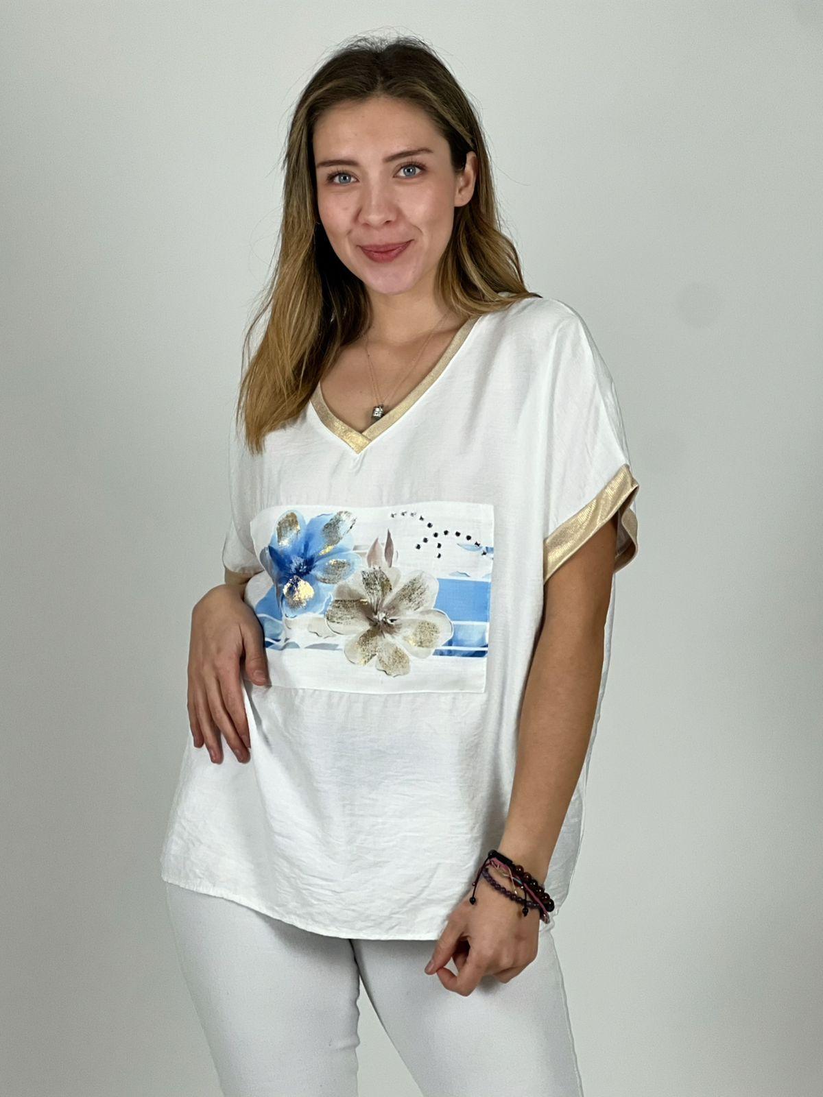 Polera Italiana  Diseño Camelias Doradas