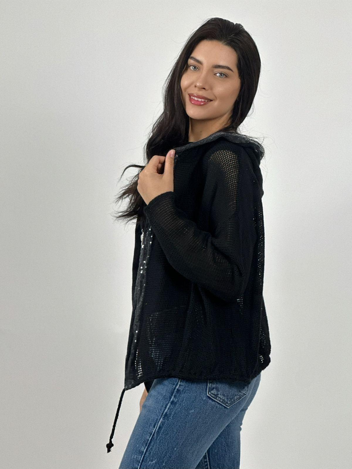 Bomber Italiana Tejida Bordes con Brillos