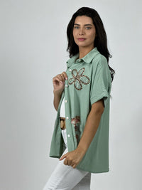 Blusa Crepé Love Print Chic con Brillos