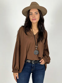 Blusa Cuello V Mangas Globo