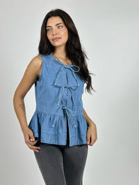 Blusa Mezclilla Faroleo con Amarras